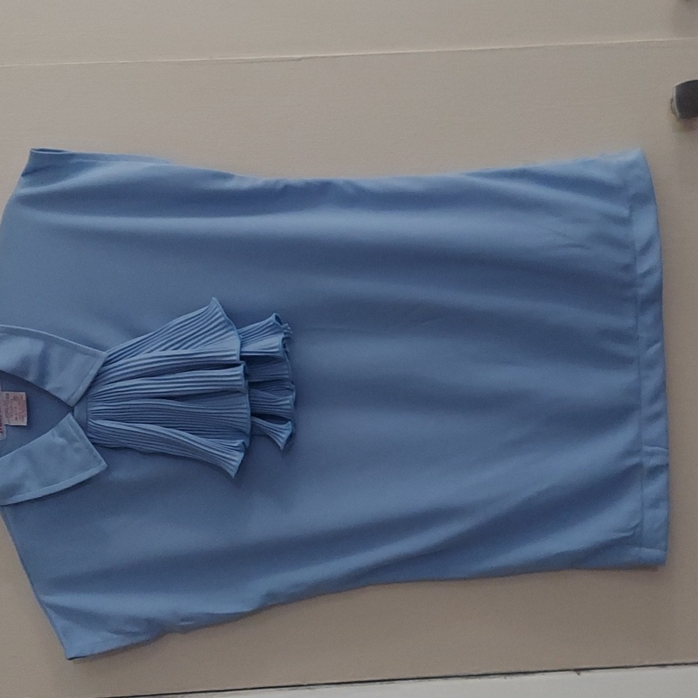 Vintage Blue Detachable Necktie Cap Sleeve V Neck Blouse Sz S